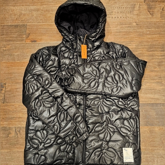 New Eco-Friendly Wasted Collective Black Quilted Hooded Jacket (Unisex) Sz Large - Picture 5 of 7